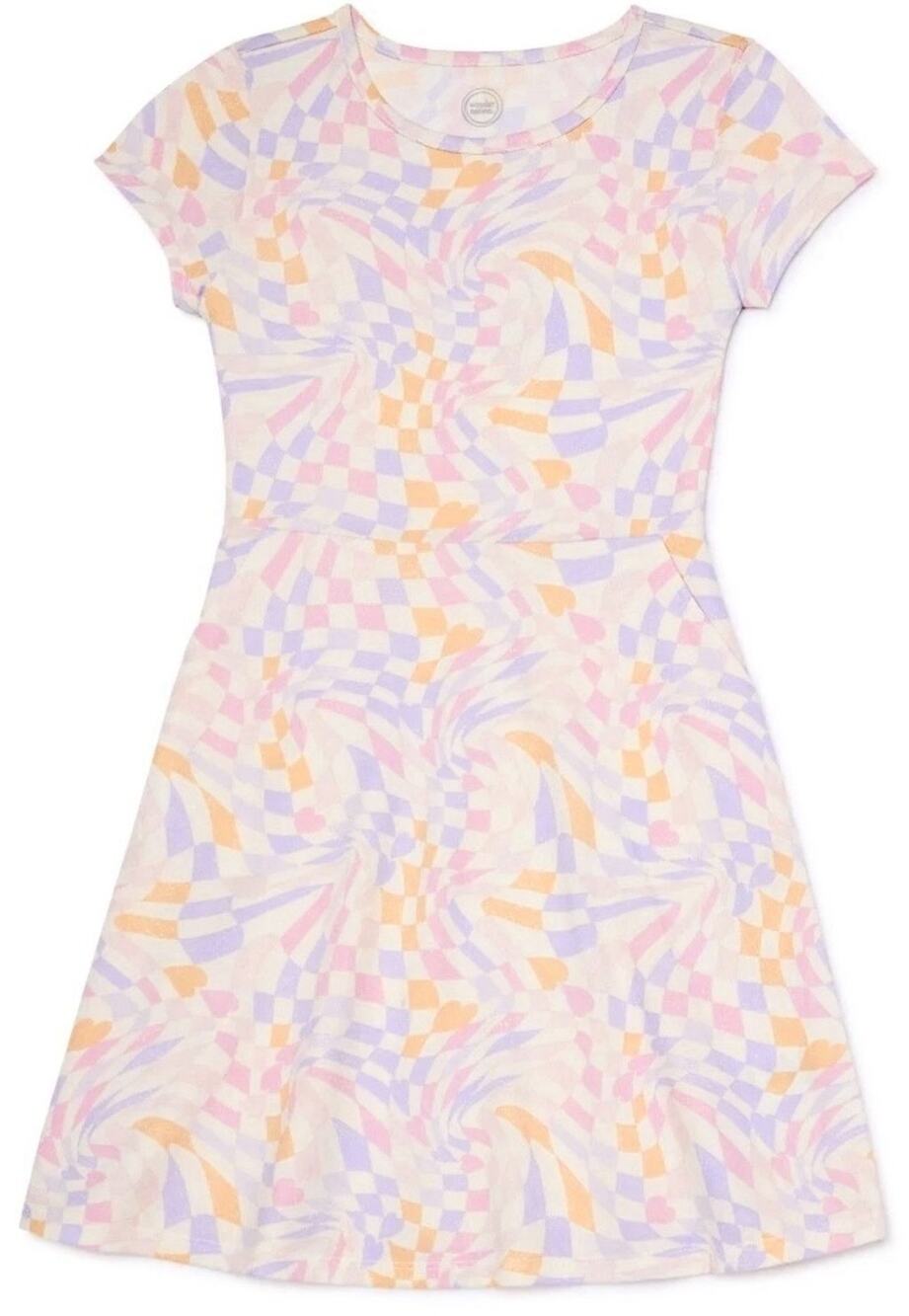 NWT Wonder Nation Girls Pastel Swirl Play Dress Pockets Short Sleeve M (7/8)
